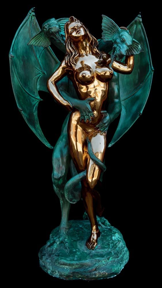 Dragón Erótico - Oro/Verde - Escultura de Bronce