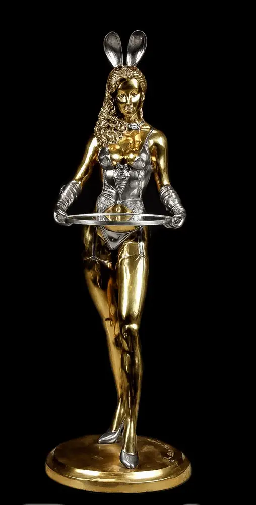 Coniglietta cameriera - Taglia media - Oro/argento - Scultura in bronzo