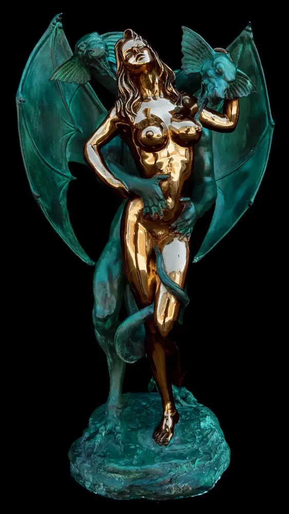 Erotic Dragon - Gold/Green - Bronze Sculpture