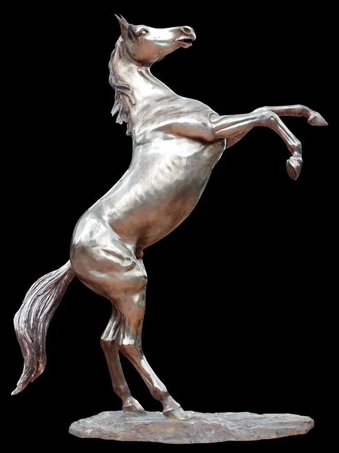 Étalon montant - Life-size - Argent - Sculpture classique