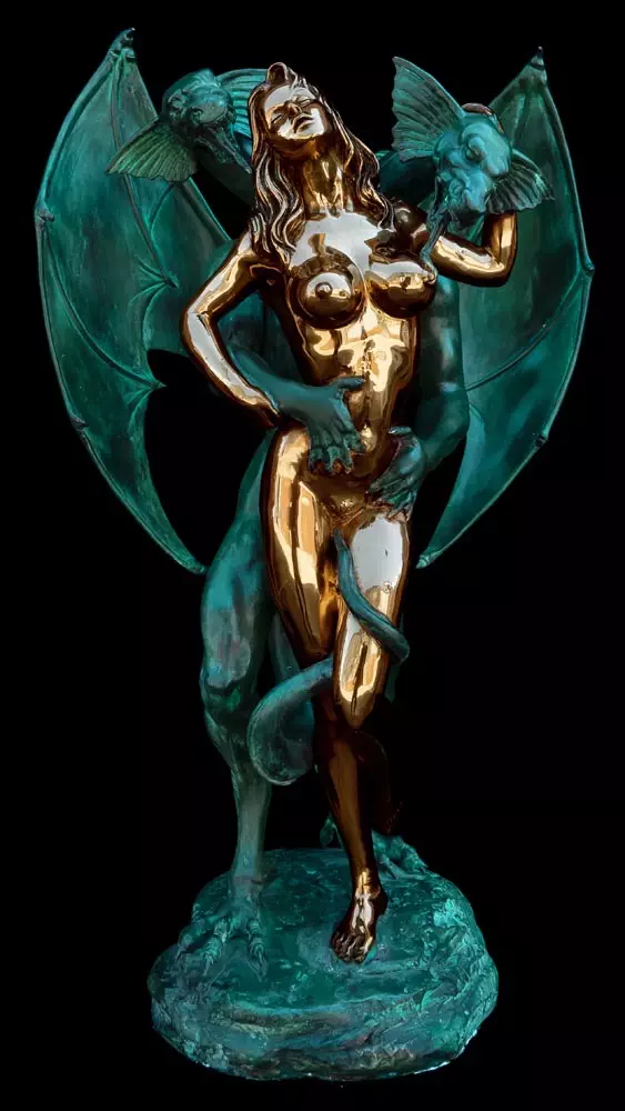 Erotic Dragon - Or/Vert - Sculpture en bronze