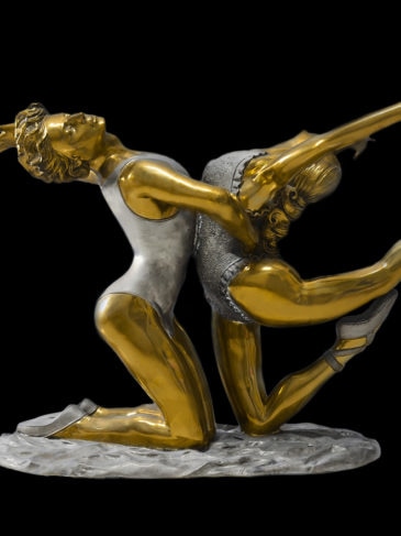 Sculpture Bronze Adam Et Ève – Statue érotique Géante – Fine Arts Wohnkultur – Or Et Argent
